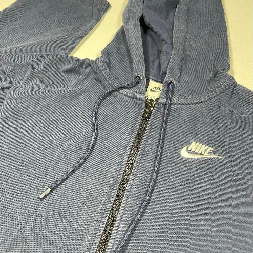 Nike Women’s XS Blue Full Zip Hoodie Embroidered Swoosh Faded Wash Y2K